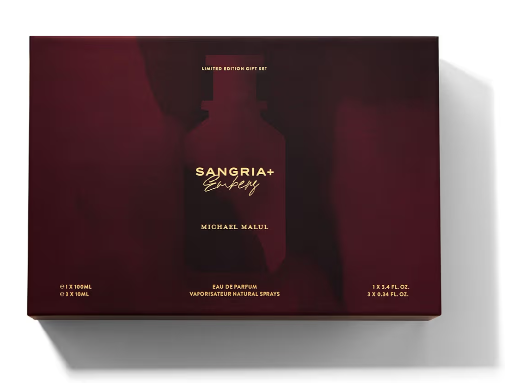Sangria + Embers by Michael Malul London 4-Piece Gift Set for Men Eau de Parfum 3.4 oz + 3 x 0.34 oz Travel Sprays