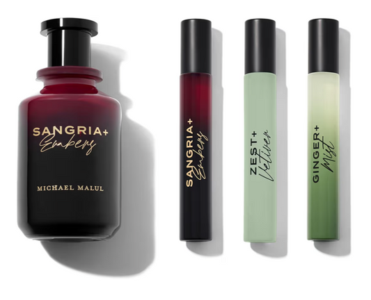 Sangria + Embers by Michael Malul London 4-Piece Gift Set for Men Eau de Parfum 3.4 oz + 3 x 0.34 oz Travel Sprays